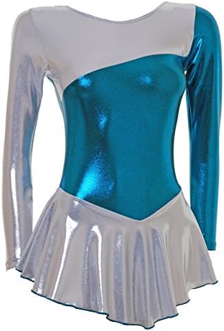 Wholesale Dance Long Sleeve Ice/Skating/Majorette Dress Shiny Siver Shine and Petrol Shine (#S094d)