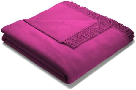 Biederlack Bocasa Orion Cotton Plus Blanket Throw with Fringes, 150 x 200 cm, Raspberry