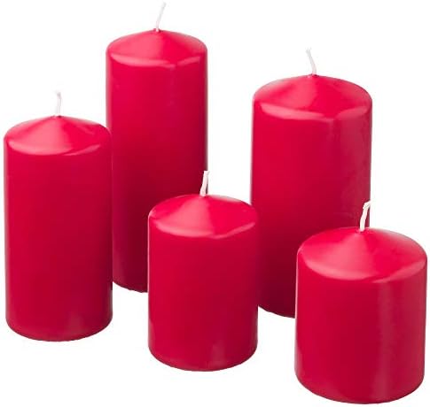 IKEA Fenomen - 5 Pack Unscented Round Pillar Candle Wedding, Birthday, Holiday & Home Decoration (Red)