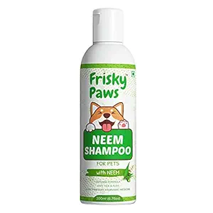 Frisky Paws Natural Dog Shampoo for All Breeds | Get Rid of Tick & Flea, Lice, Itching & Scratching Problem | Anti-Bacterial Pet Shampoo | Neem Ayurvedic Shampoo for All Types of Dogs & Pets - 200ml