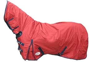 Horse Master Turnout Rug Lightweight Waterproof Full Neck 600D (7'0, Red 50G)