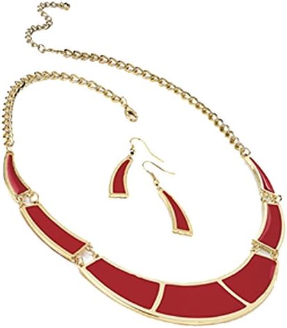 Elegant Gold Colour Red Epoxy Formal Chain Necklace and Earring Set