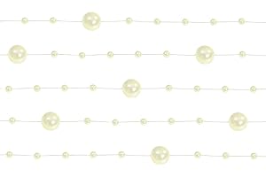 PartyDeco Perłowa Girlanda Kremowa- Dekoracja Stołu Dekoracja Perłowa Dekoracja Ślubna Koraliki Świąteczne - Kremowy, Długość: 1,3 m, 5 szt.
