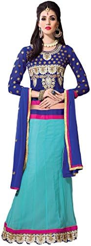Suchi Women's Embroidered Georgette Semi Stitched Lehenga Free Size Turquoise And Blue