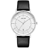 JEDIR Herren Uhren Minimalistische Mode Klassische Quarz Armbanduhr Analog mit Datum Schwarzes Zifferblatt und Milanese Mesh Band (Silber Leder)