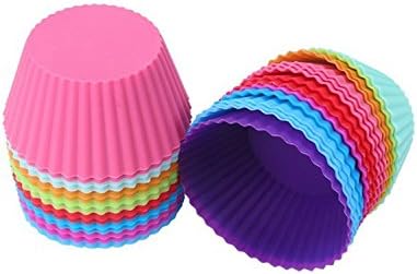 DYSS Silicone Muffin Cake Moulds,12pcs Baking Cases Muffin Molds Rainbow Cups for Cakes Rainbow Cupcake Wrappers (Colour mixture)