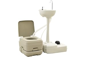 vidaXL Set de Inodoro y Lavabo Portátil de Camping Viaje en Autocaravana Quioscos Desmontables Lavamanos con Pedestal Muebles 10+10L 20L Gris