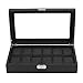 Produktbild Uhrenbox Carbon Black Fiber Äußere Schwarze PU Leder Innenkissen 12 Grids Uhrengehäuse Aufbewahrungsbox Organizer Armbanduhr Halter