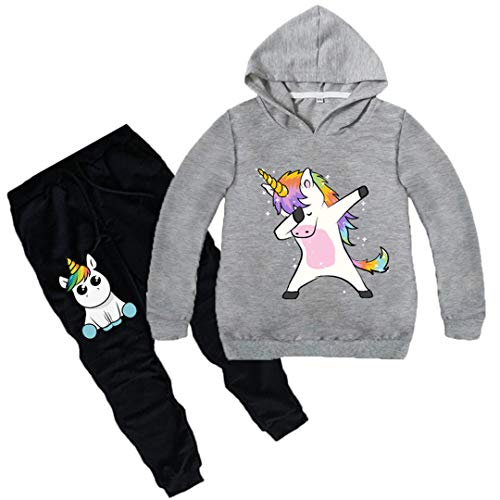 Silver Basic Ensemble Pantalon et Haut Sweat à Capuche Fille Licorne Survêtement Fantasie Enfant Garçon