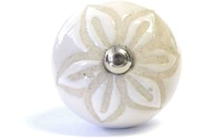 PUSHKA HOME LTD Cream & Beige Patterned Ceramic Drawer Door Cupboard knobs Door Handles (Flower P8)