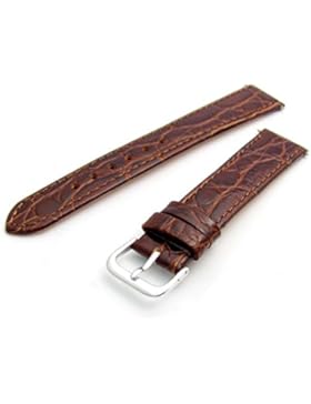 Echtes Leder Uhrenarmband flach Krokodil-Korn 20mm braun mit Chrom (Silber Farbe) Schnalle