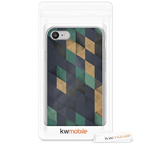 kwmobile Funda para Apple iPhone 7 8 - Carcasa de  TPU  para m  vil con dise  o de Mosaico Triangular en Azul Oscuro petr  leo Beige