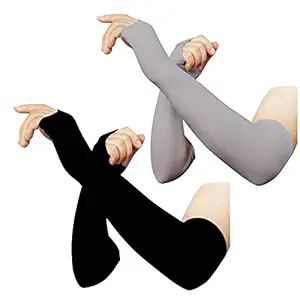 Goodwill Tech Men's and Women's Fully Stretched Skinny Fit Fingerless Arm Sleeves - Arm Guards for Sports/Bikers/Joggers (Pack of 2)