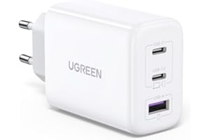 UGREEN Cargador USB C de 65W, Cargador USB 2 USB C y 1 USB A PD 3.0 PPS Compatible con Galaxy S24/S23/S22/S21, MacBook Pro/Air, iPad Pro/Air, iPhone 16/15/14/13, Google Pixel 7 Pro/ 6a Blanco