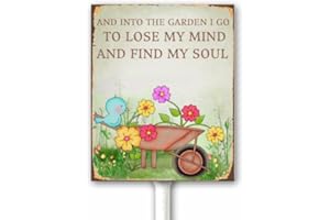 GEROCLONUP Funny Garden Sign, I Go To Lose My Mind And Find My Soul Yard Sign With Stake, Gift for Gardener Lovers Women, 18x22 CM Sturdy Aluminum Rustproof Fade Resistant Easy Install for Outdoor Use