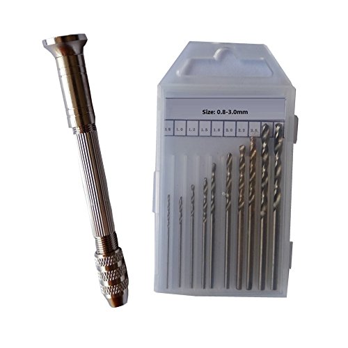 Handbohrer set Mini Aluminium Handbohrmaschine mit Keyless Chuck und 10 Spiralbohrer Rotary Tool Set Silber