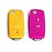 Price comparison product image 2 Pack VW SKODA SEAT 3 Buttons Silicone Key Protection Case / Key Cover / Fob Holder - Universal Accessories for Volkswagen VW Golf, Passat, Bora, New Beetle, Scirocco, Jetta, Touran, Fox, Polo, Tiguan, Eos, Sharan, Touareg, Phateon, Caddy, T5, Amarok, Lupo, Seat Altea, Alhambra, Leon, Ibiza,Exeo, Cordoba, Arosa, Skoda Octavia, Fabia, Superb, Roomster, Yeti (Yellow+Pink)