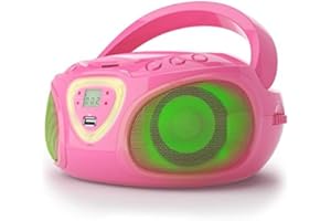 Auna Portable Radio CD Player for Home, 3W Boombox FM+ Radio with Bluetooth + AUX, Stereo System, LED Display Lights & Carrying Handle, USB, MP3 & Bluetooth 5.0 Streaming, Boombox Radio Mains Powered