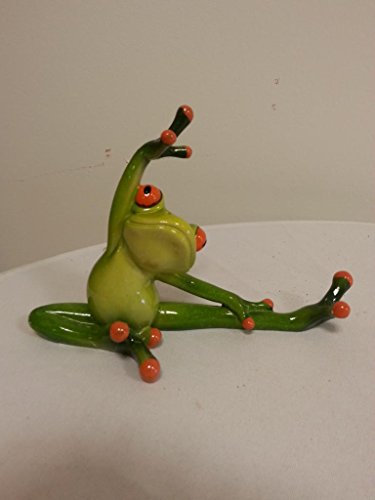 Deko Frosch Yoga Turner Pilates hellgrün glänzend aus Kunststein, 15 cm