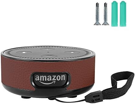 INVENTORY CLEARANCE - Echo Dot Alexa 2nd Protective Case Leather Coated Case for Echo Dot 2nd Generation - Keep Your Device from Getting Dirty &amp; Scratching with Bonus 2pcs Screws and a Wrist Strap