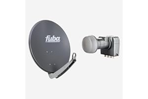 Fuba Sat Anlage 4 Teilnehmer | Satellitenschüssel Komplettset - DAA 650 A Sat-Schüssel 60x65cm Alu anthrazit + Fuba DEK 417 Quad LNB 4 Teilnehmer (DVB-S2, HDTV, UHD 4K/8K, 3D) mit LTE-Störfilter