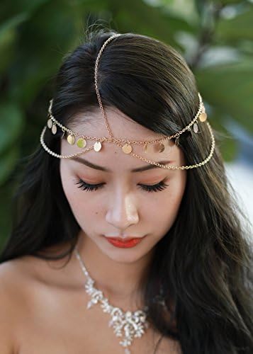 Bridal Gold Head Chain Head Piece Women Party Hair Chain Boho Head Jewelry Chain Hair Jewelry for Wedding and Festival Bohemian Hair Accessories