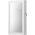SONGMICS White Mirrored Lockable Jewellery Cabinet, Wall Mount Jewellery Organiser, Gift Idea JBC51W