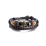 Gewicht:13.30g iLove EU Metalllegierung Legierung Leder Echtleder Armband Armreif Manschette Gold Schwarz Braun Piraten Totenkopf Schädel Ring Erstellbar Verstellbaren Gotik Herren,Damen
