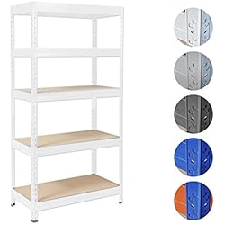 Office Marshal Etagere Rangement - Rayonnage Métallique | Etagere Charge Lourde Capacité Totale 875 Kg | Etagère pour Garage, Entrepôt, Atelier | 12 Tailles Disponibles | Blanc - 220x90x60 cm