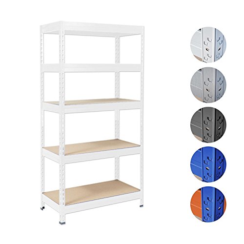 Office Marshal Etagere Rangement - Rayonnage Métallique | Etagere Charge Lourde Capacité Totale 875 Kg | Etagère pour Garage, Entrepôt, Atelier | 12 Tailles Disponibles | Blanc - 220x90x60 cm