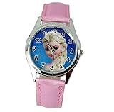 taport® Frozen Quarzuhr pink Leder Band Disney + Gratis Ersatz Batterie + Gratis Geschenkverpackung