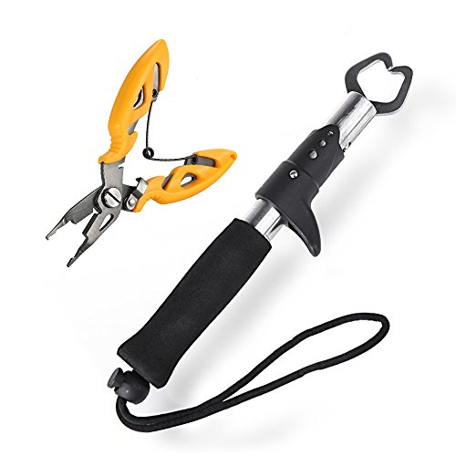 Lixada Pêche Outil Multifonctionnel en Acier Inoxydable Poissons Lèvres Gripper Grip Pinces Set Pêche Tackle Contrôle Pinces à Poisson