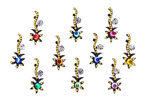 10 X GOLD DIAMANTE INDIAN BRIDAL BINDI CRYSTAL TIKKA HEAD FESTIVAL GEMS D16