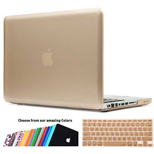 MacBook Pro 13 Hülle,iNeseon(TM) 2 in 1 [Frosted Series]Ultra Slim Gummierte Harte Case Cover Shell, US Version Gold Tastatur Abdeckung und EU Version Transparent Tastatur Abdeckung für Apple MacBook Pro 13/13.3 Zoll Aluminum Unibody mit CD-ROM Drive Modell:A1278,NICHT für MacBook Pro 13 mit Retina Display(Gold)