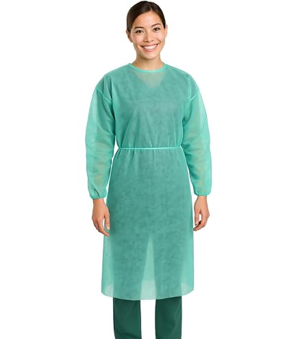 MEDICALMONO - Camici visitatore monouso, TNT 25 gr. Polsini in Cotone, Camice TNT Idrorepellente Colore Verde, Camici USA e Getta monouso, Camici monouso Medici (10