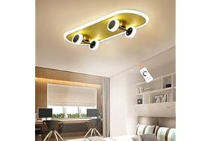 FUMIMID Skateboard Deckenleuchte Modern Cartoon Kinderlampe Dimmbar Deckenlampe LED 32W Acryl Kronleuchter Jungen Mädchen Schlafzimmer Kinderzimmer Kindergarten Deckenbeleuchtung Gold,A