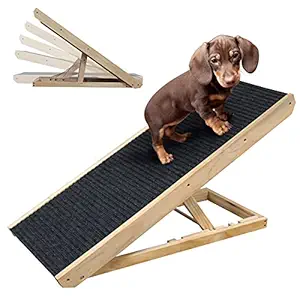 Durable Wooden Pet Ramp Holds up to 110 lb - Great Couch Access for Dogs and Cats - Non-Slip Carpet Tread - Different Heights Adjustable Bed Ramp for Dogs and Cats Access - Folds for Easy Storage