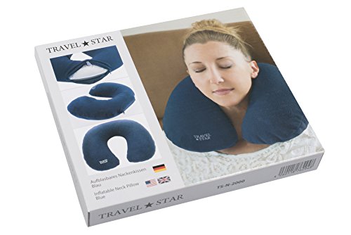 travelstar: Aufblasbares Nackenkissen mit Fleece-Bezug, dunkelblau - 9