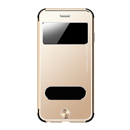 Premium Oats Apple iPhone 6s, 6 Schutzhülle mit stylischer Aluminium Vorder und Rückseite Sichtfenster Anrufe schnell Annehmen Hülle Hard Cover Flip Back Case Tasche – von OKCS® in Gold - 2