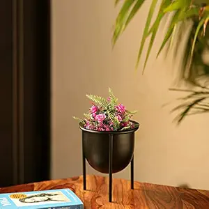 ExclusiveLane Matte Black Table Planter Pots for Indoor Plants with Tri-Stand in Iron (8.5 Inch) - Flower Pots for Home Garden Decoration Items Outdoor Balcony Pots and Planters for Home Decor