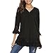 Produktbild Bekleidung damen Kolylong® Frauen Elegant V-Ausschnitt Blusen mit Flare Ärmel Vintage Spitze Langarm Shirt Festlich Oberteile Sweatshirt Spitzenbluse T-Shirt Pulli Tunika Top (Schwarz, L)