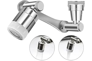 HEGEHE Rotate Faucet Aerator Universal, Dual Water Modes Kitchen Tap Spray Head, Bathroom Faucet Spray Aerator Mounted for Face Washing, Gargle and Eye Flush (Silver, 1080°)