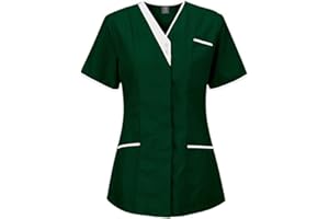 OUMSHBI Medical Scrub Tops for Women UK Protective Nurses Women's Lapel V Neck Carer Clothing Clinic Tops Tunic Women's Blouse Lightweight Medical Uniform Comfortable Work Wear Scrub Tops for Women