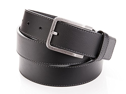 Danny P. Brand - Ceinture en Cuir avec boucle en métal pour les hommes (44/112 cm, Noir, surpiqué)