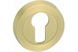 AZERODESIGN Bocallave roseta 50mm de diámetro, para puertas madera interior cerraduras y cilindros euro perfil embellecedor desmontaje rosca, montaje con tornillo de madera (LATON MATE)