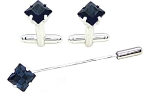 FASHIONITALIAN Spilla per cravatta con gemelli da uomo set blu per sposo polsini e spilli da camicie made in Italy