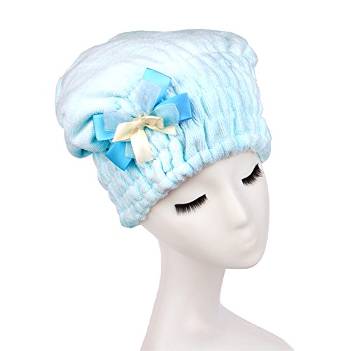 Moolecole Soft Women Bowknot Microfiber Hair Dry Towel Thickened Shower Cap Hair Turban Quick Dry Hat Cap Blue