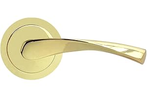 Micel - 07081 - Set di maniglia con rosetta larga (65 mm) e maniglia in alluminio, finitura ottonata, colore: oro lucido, 135 x 65 x 65 x 65 mm