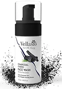 Vellasio premium Charcoal Foaming Facewash With Tea Tree Extract 120 ml reduce oil skin and dark spot for girls and boys