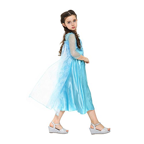 Vicloon Prinzessin Kostüm Mädchen, Eiskönigin ELSA Kleid Blau mit Diademe & Zauberstab, für Weihnachten Karneval Party Halloween Fest, 2-3 Jahre Size 100cm Blau - 8